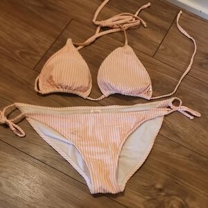 2Chillies Light Pink and White Striped Triangle Bikini